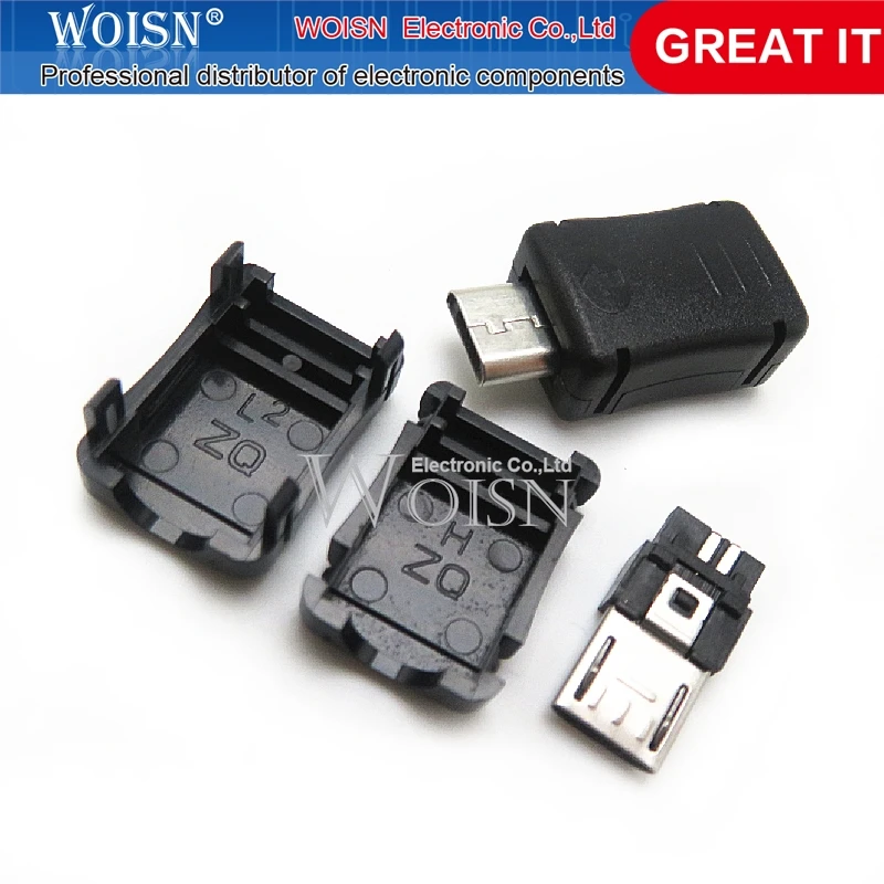 100pcs/lot USB plug three-piece set MICRO USB male head welding wire buckle shell charging MK5P interface