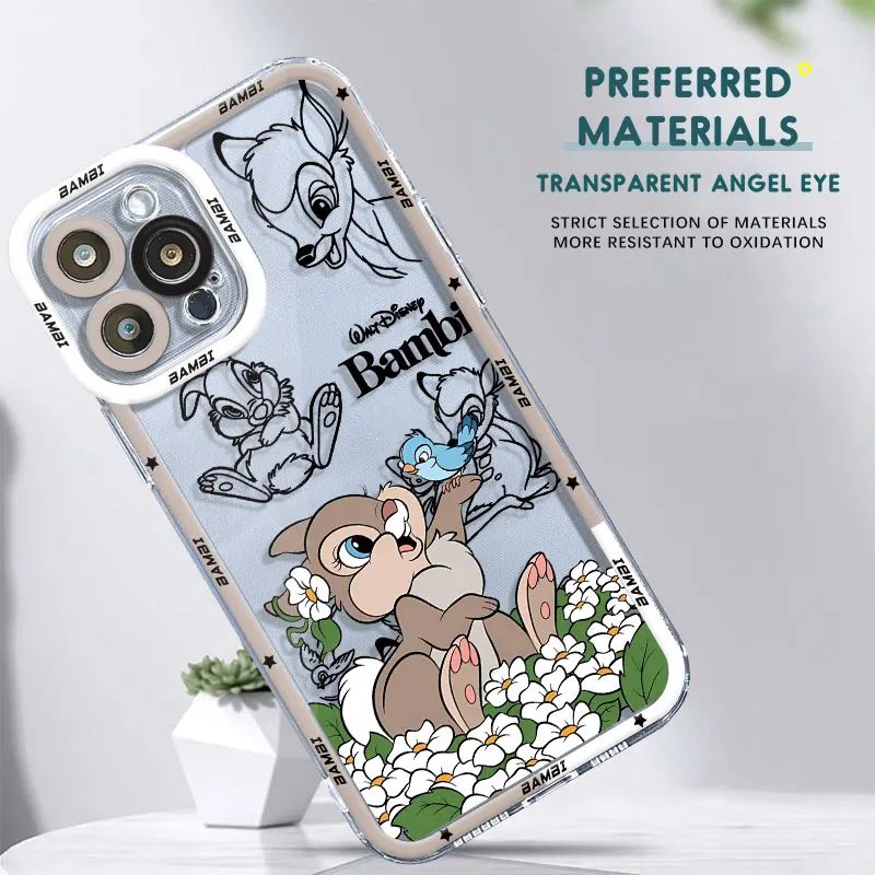 Case for iPhone 15 Plus XR 14 Pro Max 12 Pro XS Max 11 SE 7 8 13 Mini 12ProMax Disney Anime Bambi Transparent Soft Cover Cases