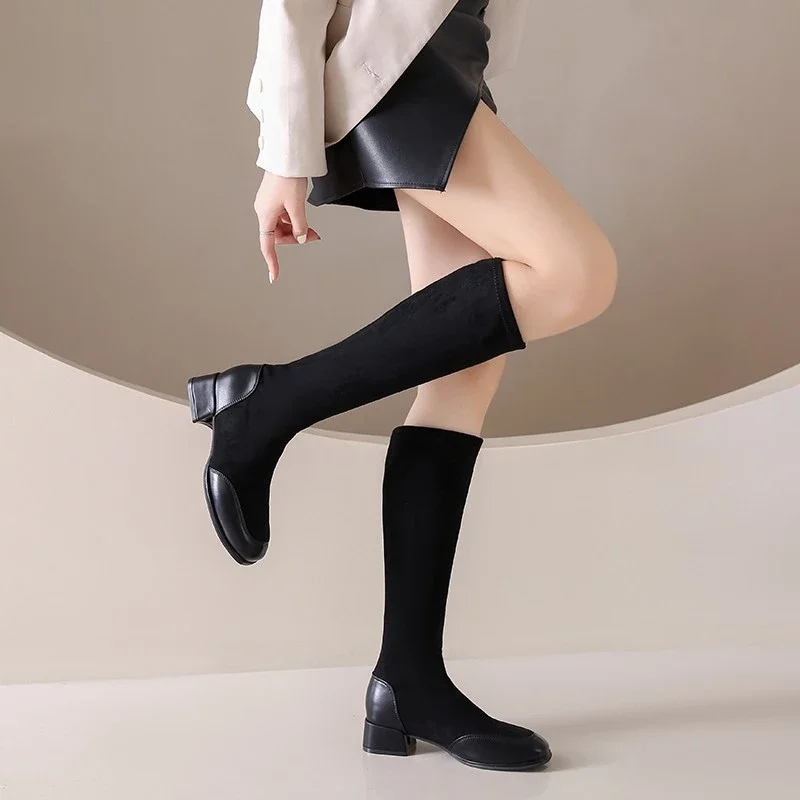 Shoes for Women 2023 Winter Warm Women's Knee High Boots Slim-fitting Black Elastic Boot Large Size Platform Shoes Zapatos Mujer