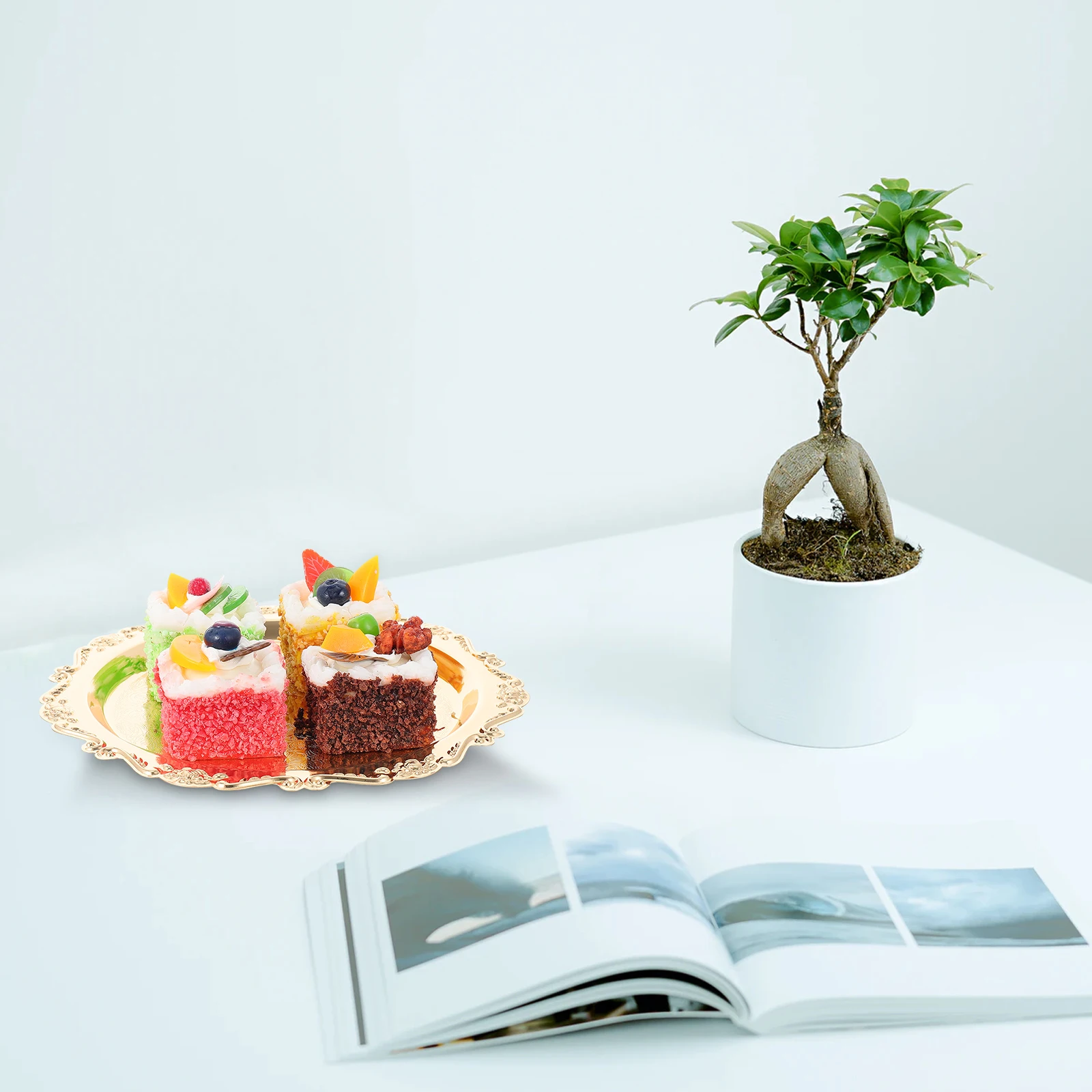 

Fruit Tray Dessert Serving Snack Plate Salad Container Stainless Steel Household Food Storage Kitchen Bar Utensils Set