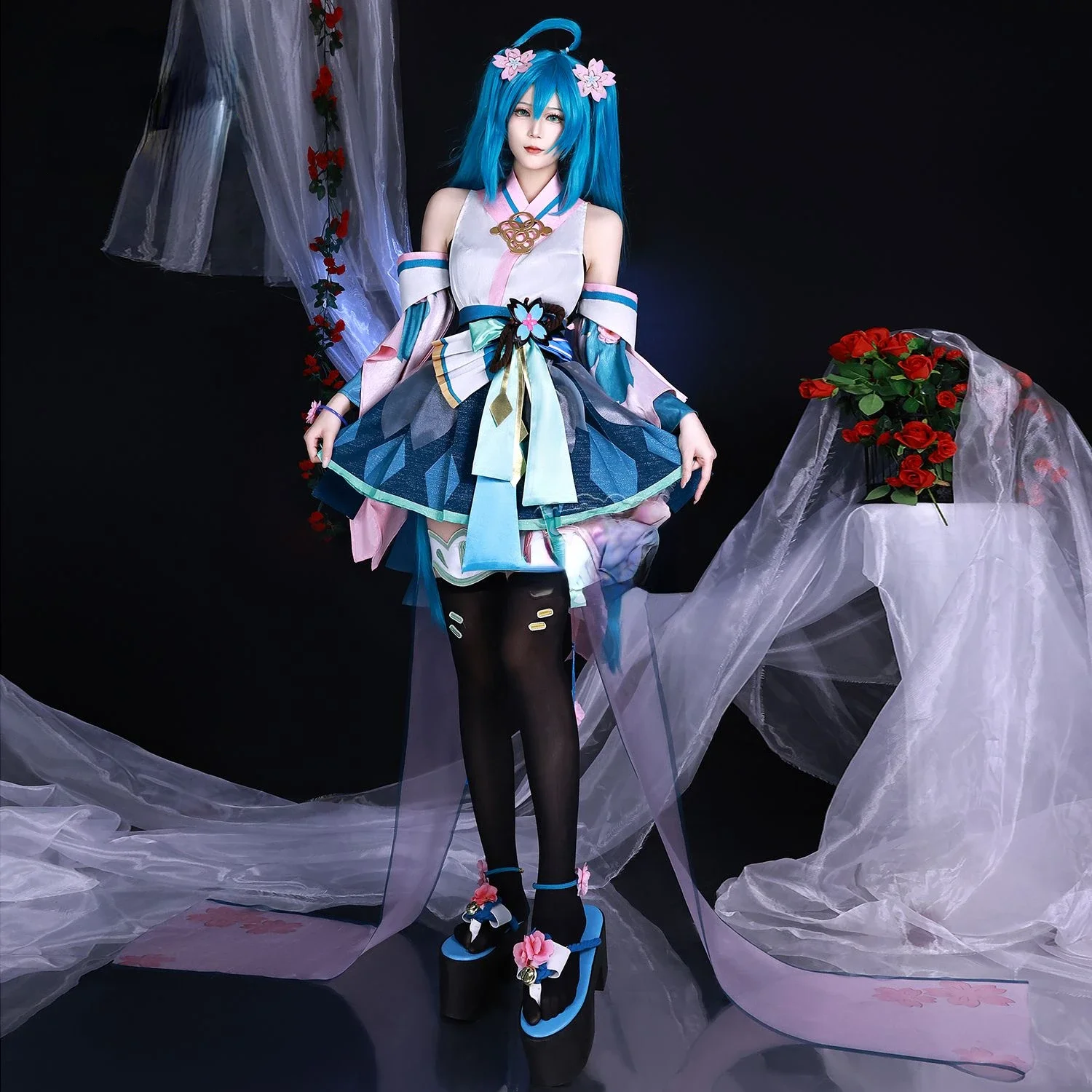 Cosplayanimecc em estoque miku cosplay traje peruca anime jogo onmyoji x mikuu cosplay janpese quimono uniforme festa de halloween outfi