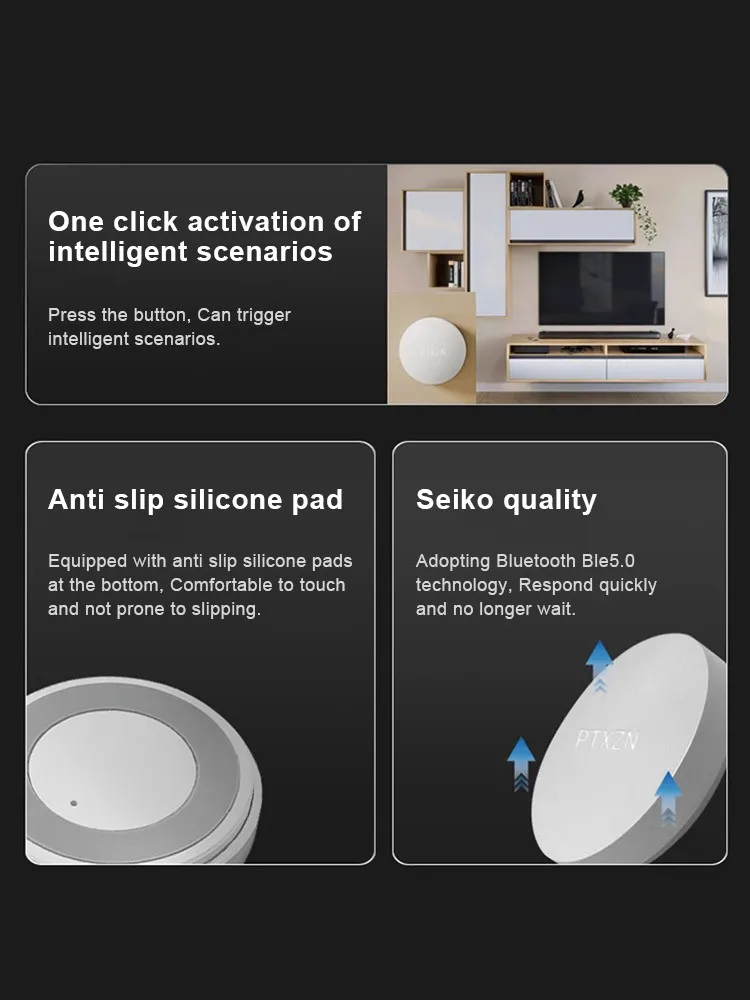 Timethinker PTX Smart Wireless Mini Switch Key Bluetooth Connection Remote Button Home Security Work With Xiaomi Mi home App