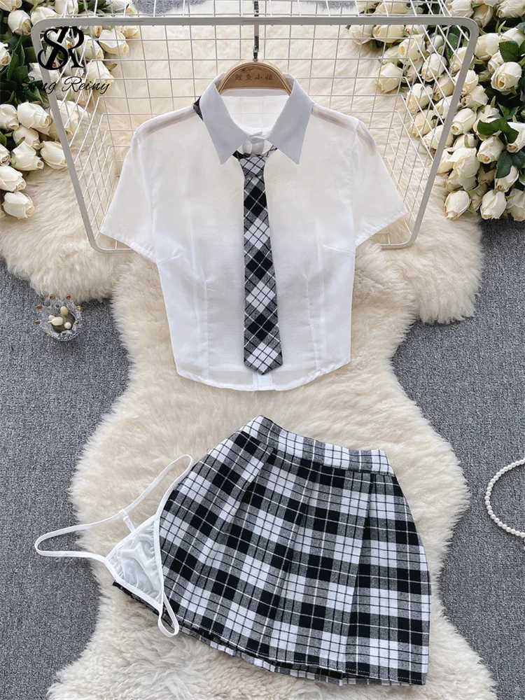 

JK Uniform Erotic Suits Lingerie Female Short Sleeve Sexy Lingerie Thongs Woman Without Sensority Skirts Women Cosplay Sexy Sets