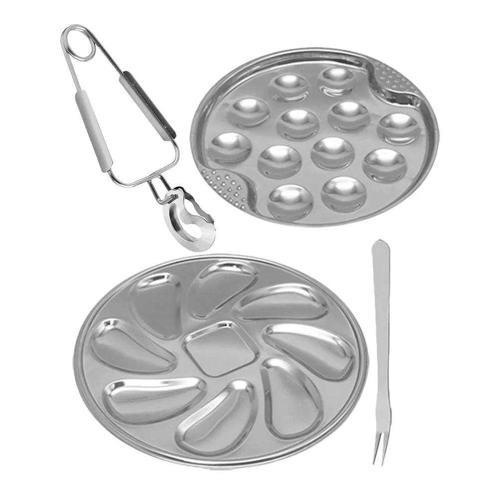 

1 Set Stainless Steel Seafood Plate With Slots For Oyster Snail Baking Serving Dish Escargot Grill Pan Kitchen Utensil Oven Safe