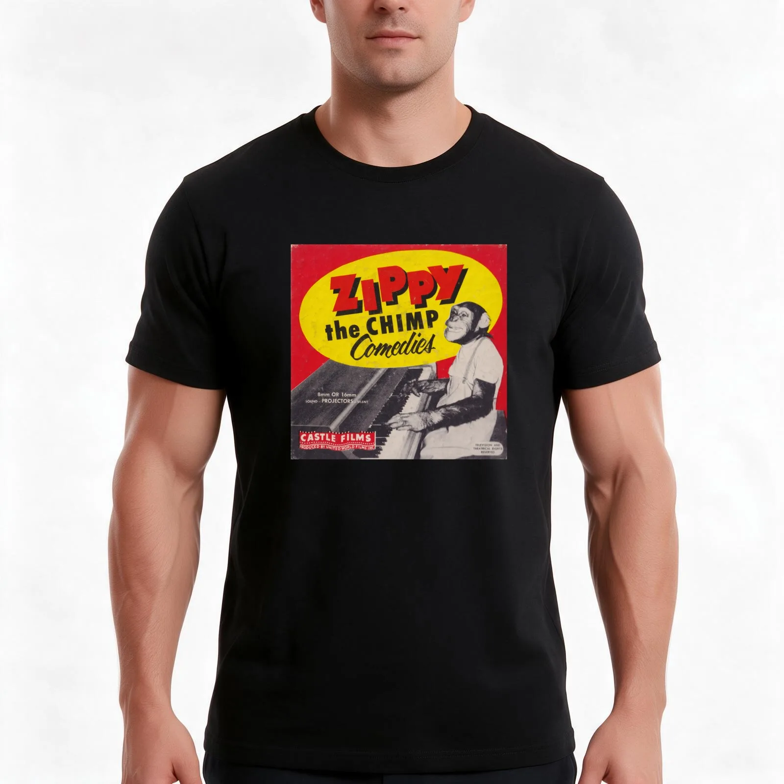 Zippy the CHIMP Comedies Castle Films T-Shirt, Summer Casual Cotton Tee, Oversized Streetwear Tops, Vintage Graphic Print