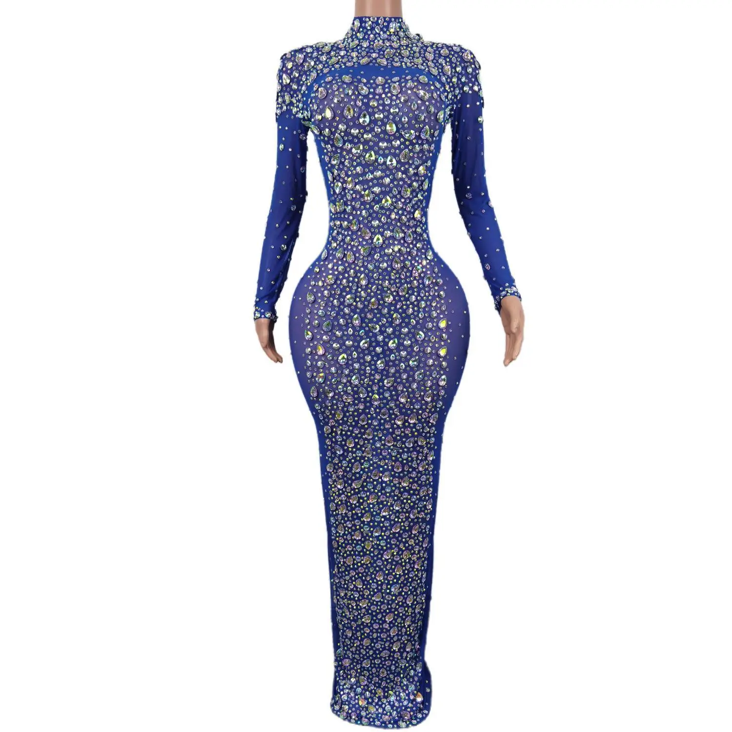 

Luxury Festival Outfits Backless Slit Dresses Coloful Crystal Women Bling Dresses Rhinestone Birthday Party Prom Gown Cuixing