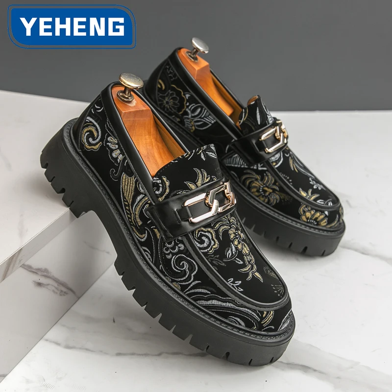 

Mens Casual Business Shoes Luxury Fashion Embroidery Wedding Platform Shoes British Style Oxfords Footwear New Social Male Shoes