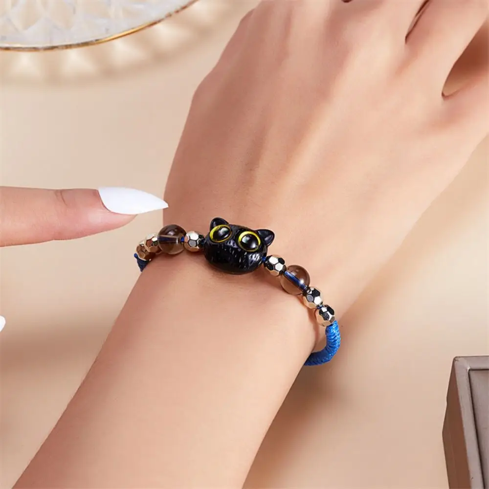 

Cute Black Little Cat Braided Rope Bracelet Fashion Delicate Cat Head Wrist Bracelets Cartoon Animal Handmade