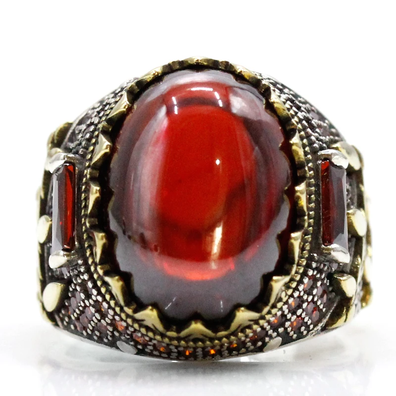 S925 الفاخرة Türkiye الرجال اليدوية خاتم موضة AAA الأحمر الزركون المرأة اليدوية الفاخرة مجوهرات حفلة هدية