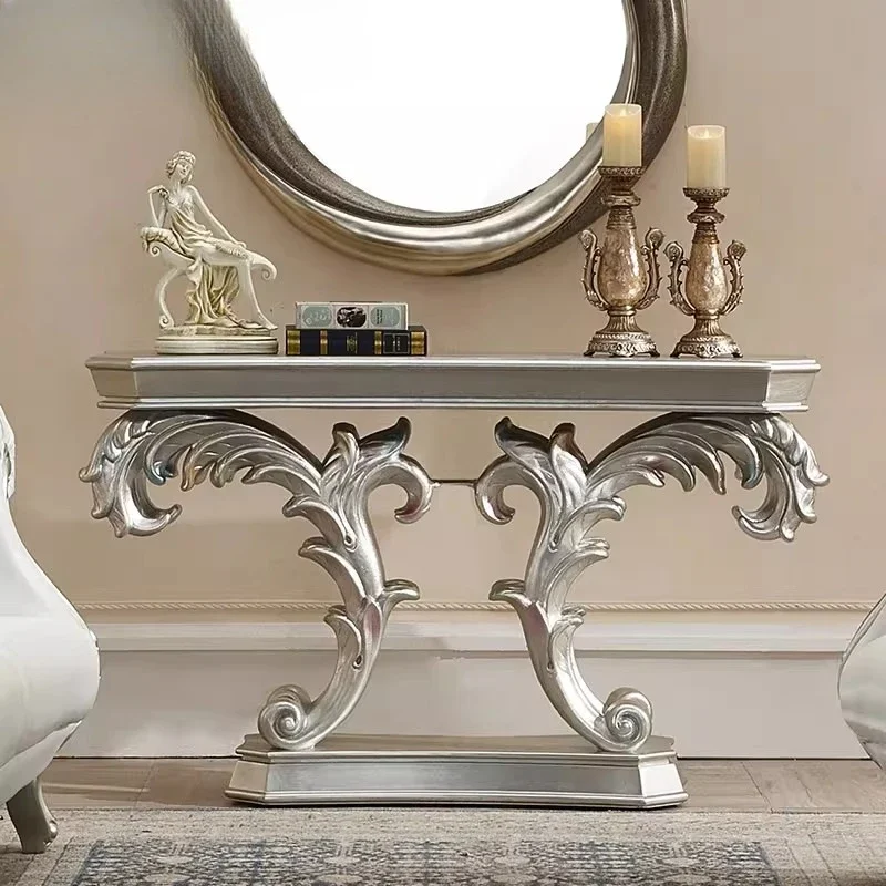 

ls 04European-style entrance platform Neoclassical aisle entrance table French light luxury champagne gold corridor end-view pla