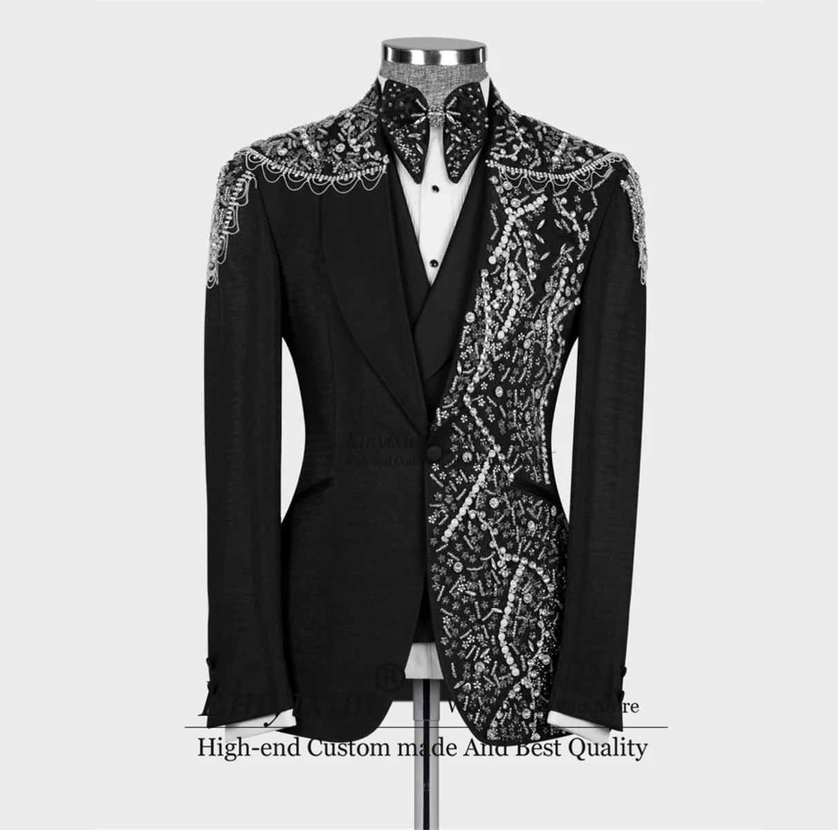 

Luxury Metal Bead Crystals Mens Suits Groom Wedding Tuxedos 3 Pieces Sets Male Prom Blazers Hombre Slim Fit costume homme