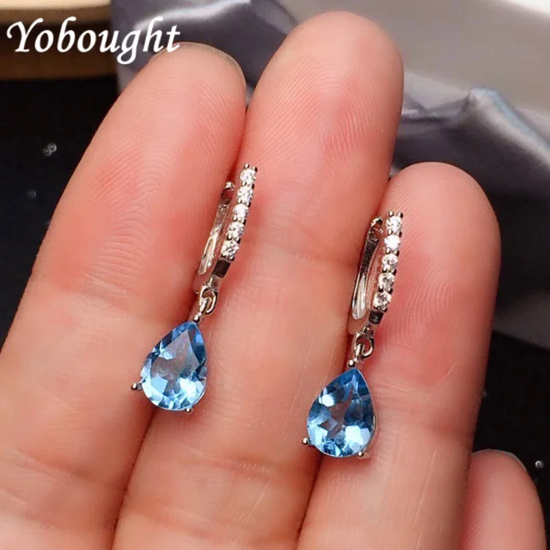 Silver Inlaid Classic Water Drop Sapphire Ear Buckle Fashion Exquisite Simple Engagement Crystal Earrings For Women Jewelry