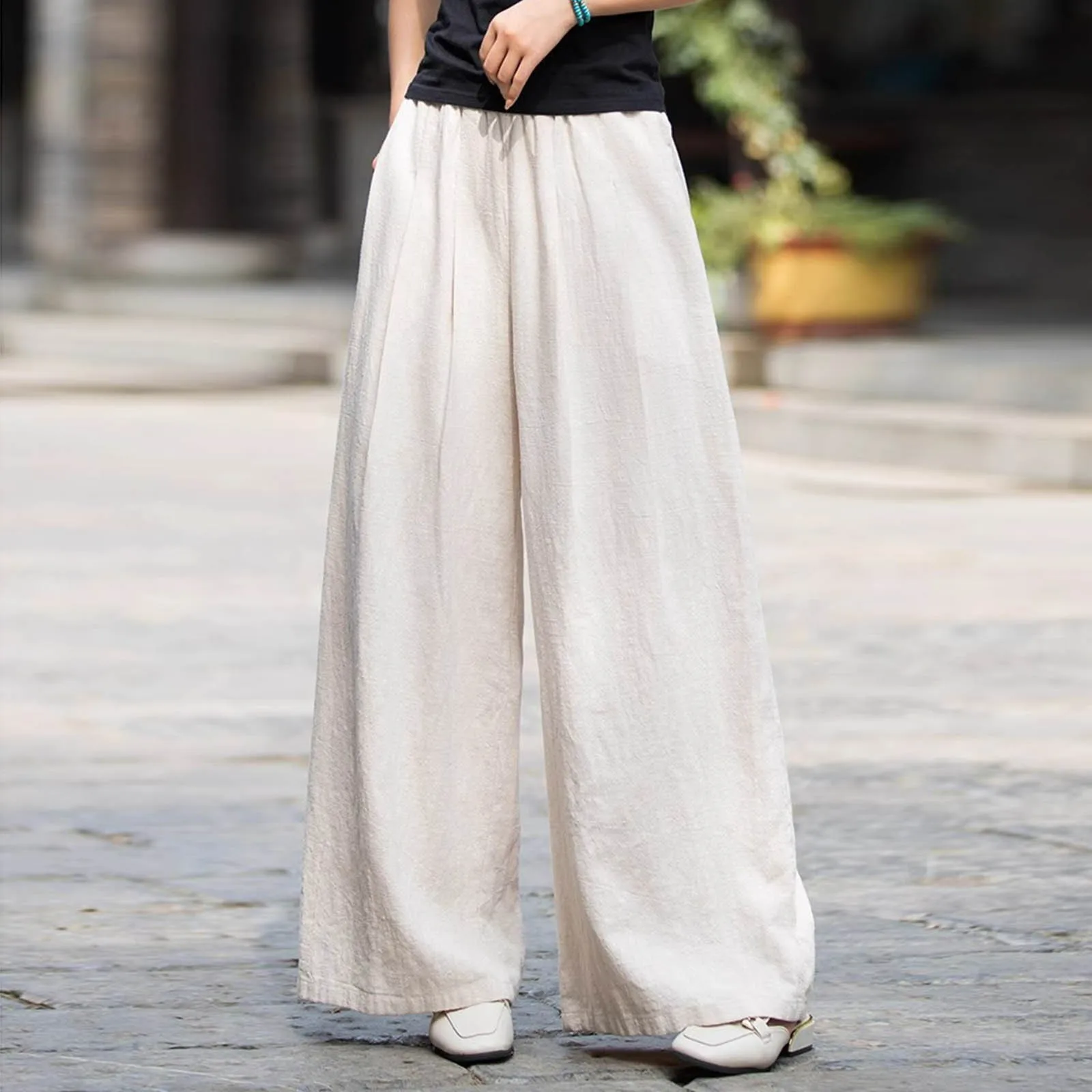 Women's High Waisted Straight Leg Solid Color Loose Slimming Wide Leg Pants Casual Pants Solid Elegant Women's Casual Pants