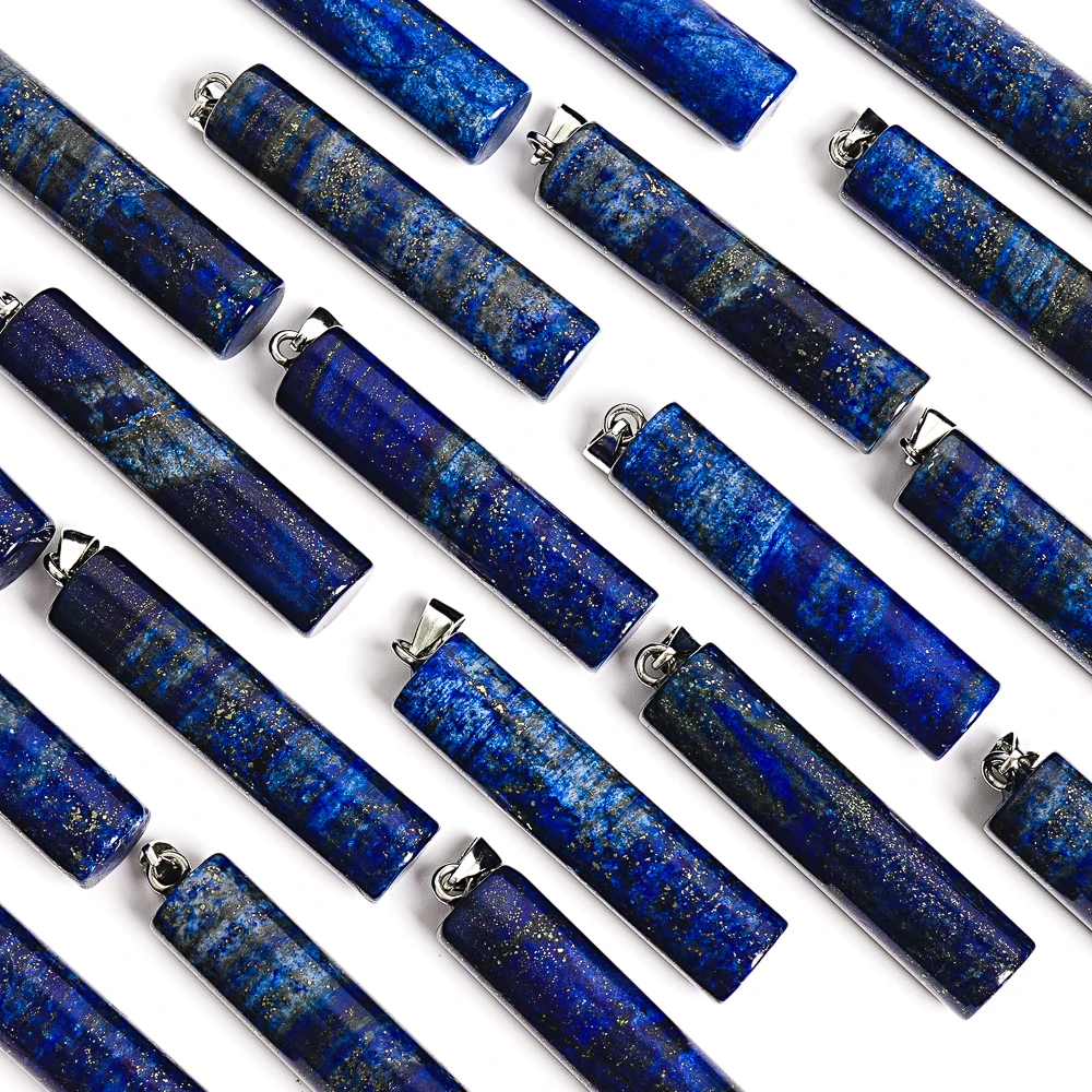 NATURAL LAPIS LAZULI CYLINDRICAL PENDANT BLUE STONE 49X12MM FOR HEALING TRIBAL JEWELRY MAKING DIY NECKLACE BRACELET GIFT HER