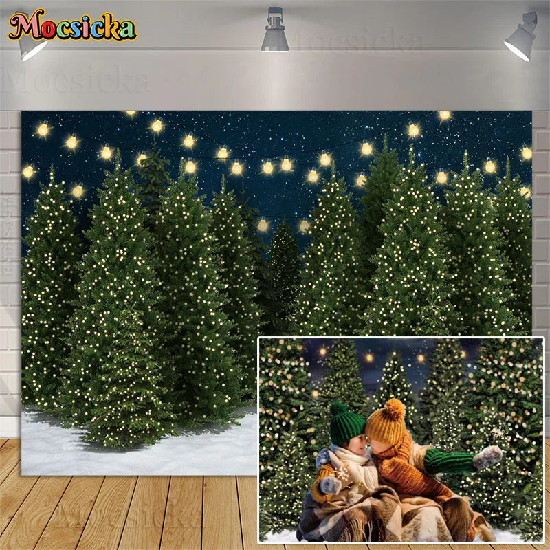 

Christmas Tree Forest Photography Backdrop Winter Wonderland Snow Starry Sky Xmas Background Kid Portrait Photo Studio Photocall