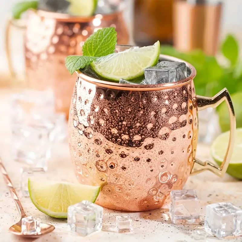 500ml Cocktail Wine Cup Moscow Mule Mug Stainless Steel Hammered Copper Plated Beer Cup Coffee Bar tools Drinkware for Ramadan