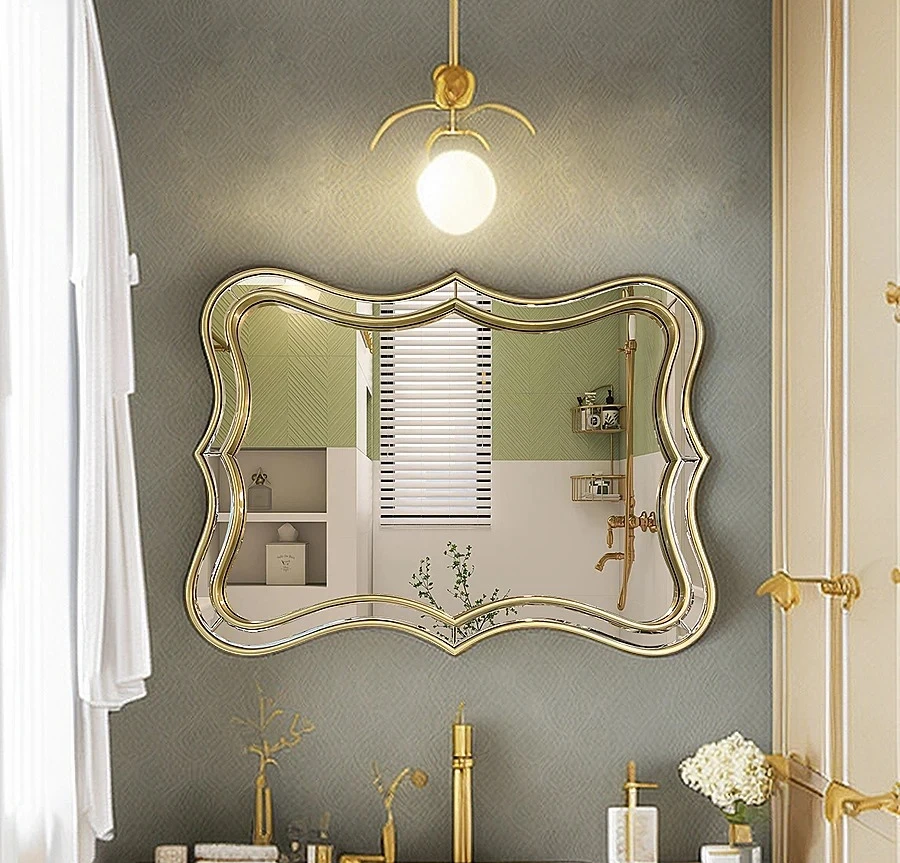 

European retro bathroom special-shaped mirror washstand wall hanging light luxury dressing restaurant decorative mirror
