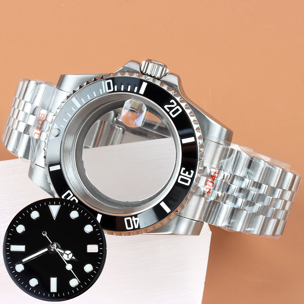 

NH35 40mm Case 28.5mm Dial Hands Green Luminous Stainless Steel Fit Submariner NH35 NH36 NH38 Movement Jubilee/Oyster Bracelet