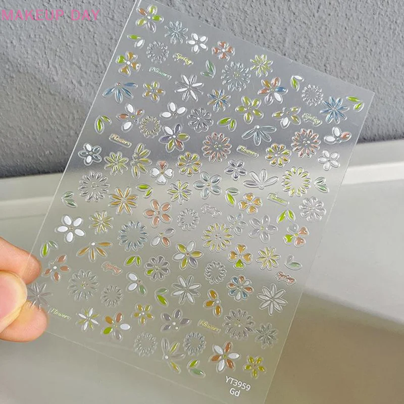 Colorful Flower Nail Sticker Relief 3D Jelly Five Petal Flower Nail Art Decoration Decals Diy Selfadhesive Sliders