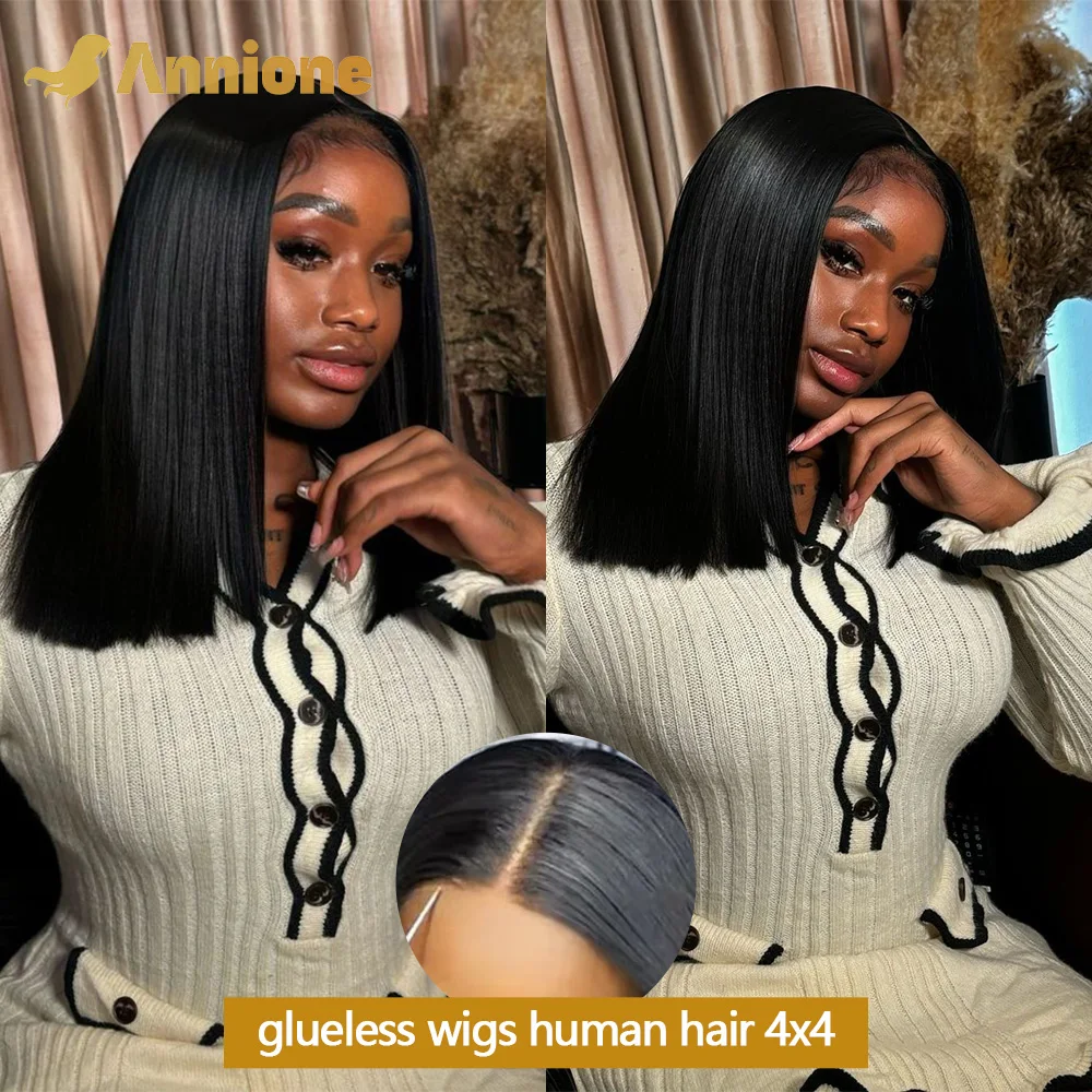 Glueless Wigs Human Hair Short Bone Straight Bob Wig Human Hair 4x4 Lace Glueless Wigs Preplucked Human Hair Wigs Ready To Wear