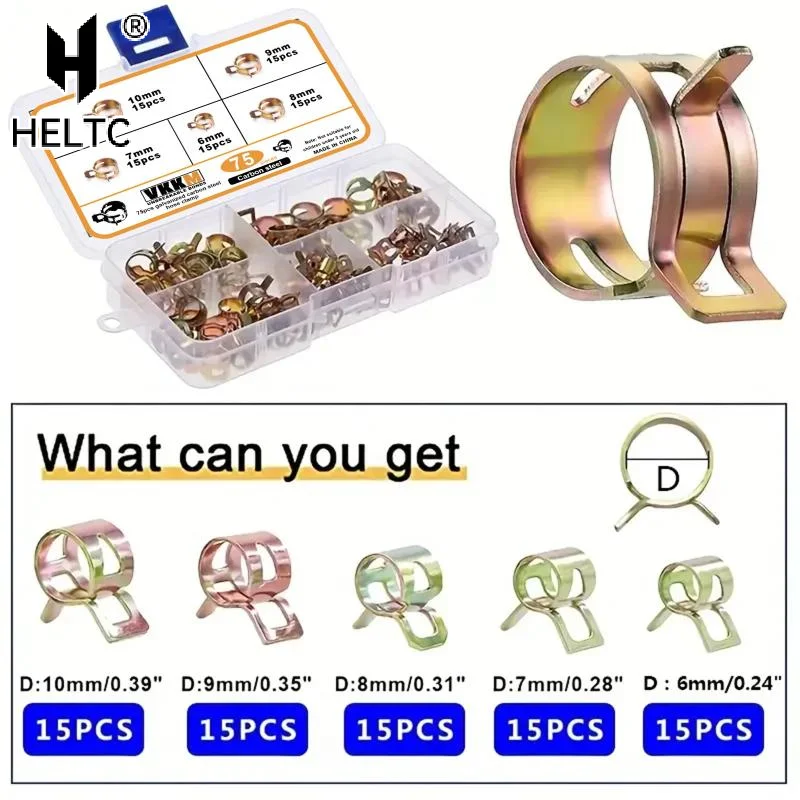 

75Pcs 6mm/7mm/8mm/9mm/10mm For Choose Fuel Spring Clip Vacuum Silicon Hose Clamp Autos Spring Clip Fuel Oil Water Tube Clamp