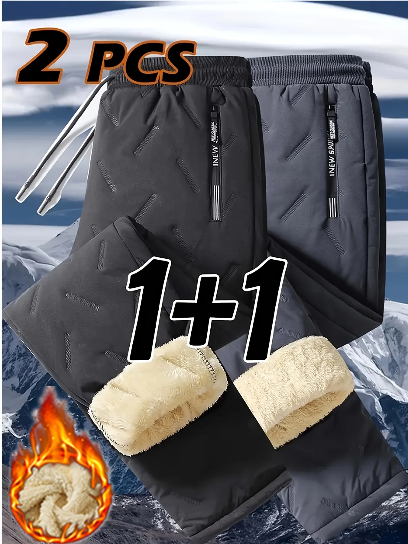 Herren-Winter-Wanderhose-Set, verdickt, kältebeständig, warm, Plüsch, mit Fleece gefüttert, zweiteilige Outdoor-Hose für kaltes Wetter – Detail 2