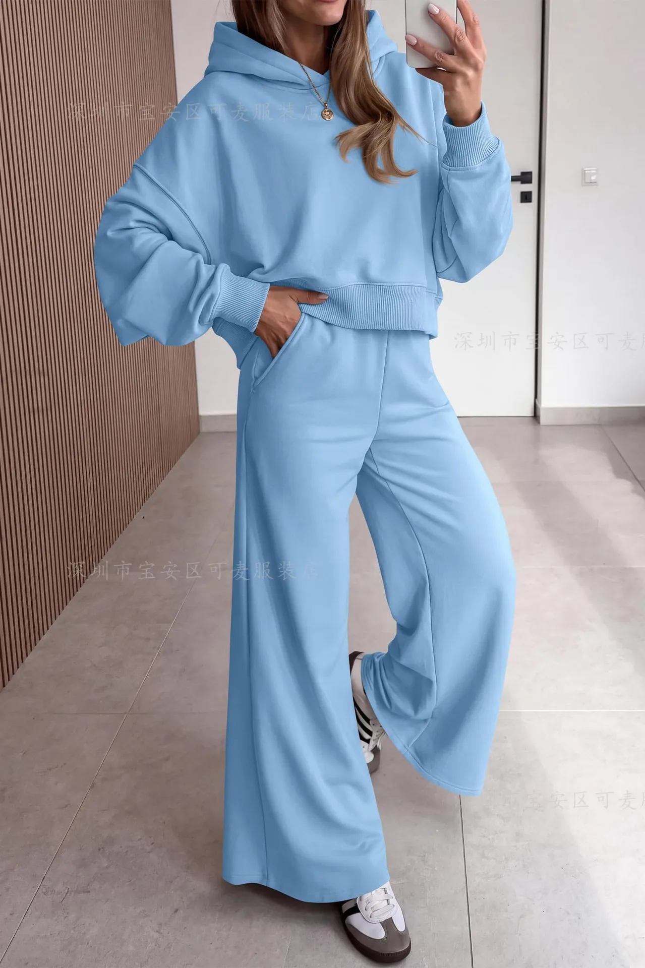 2026 Autumn And Winter Set Women's Oversized Cut Hoodie Long Sleeve High Waist Wide Leg Pants Soft Casual Matching Sportswear view 2