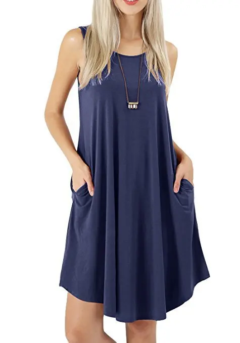 Spring and Summer Hot Item Sleeveless Pocket Casual Round Neck Vest Big Swing Dress image 3