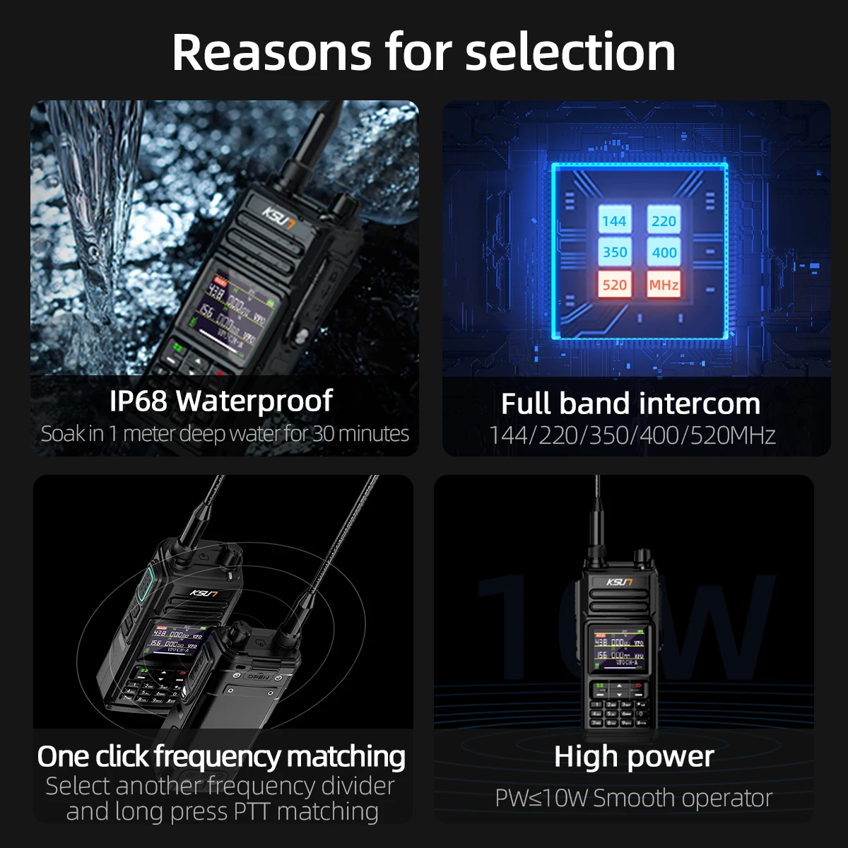 KSUN UV75P 10W DTMF Call SOS VHF UHF Dual Band Two Way Radio IP68 Waterproof Walkie Talkie