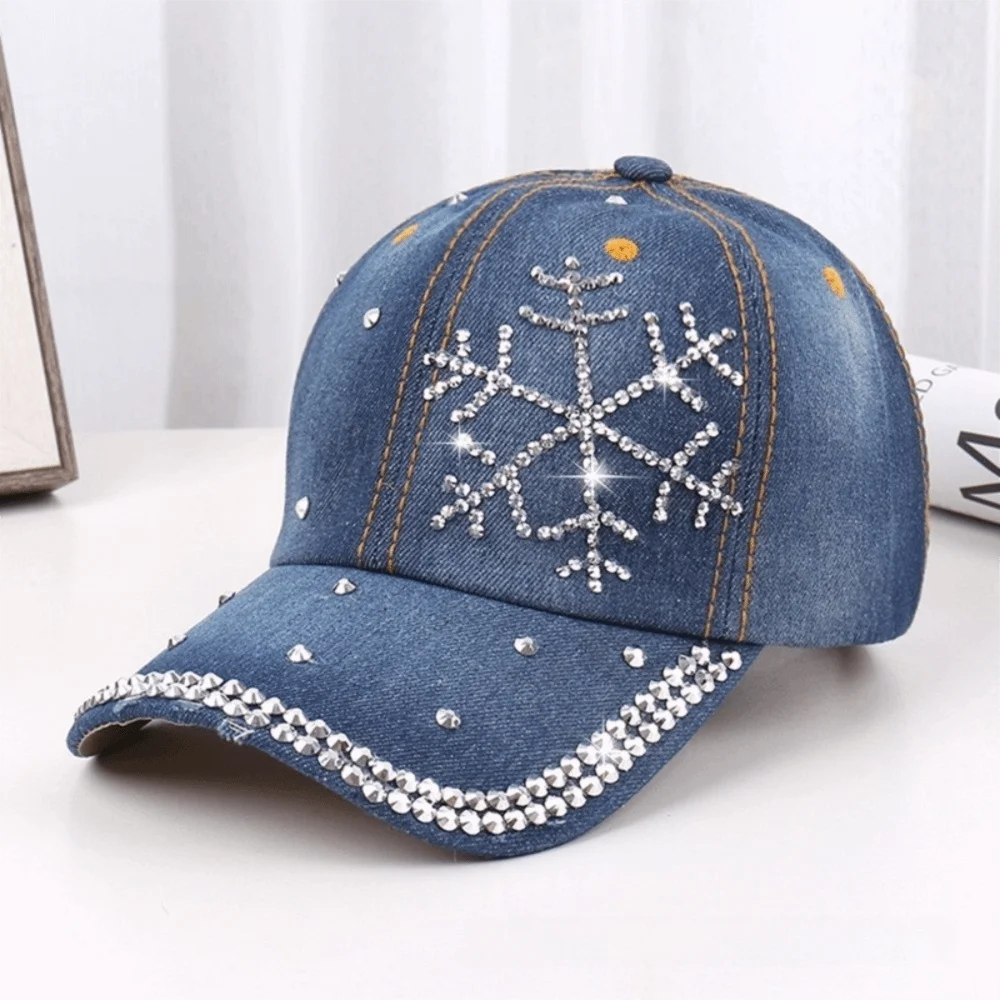 

Fashion Washed Denim Baseball Cap Casual Rhinestone Letter Love Sunshade Hat Adjustable Duckbill Hat Unisex
