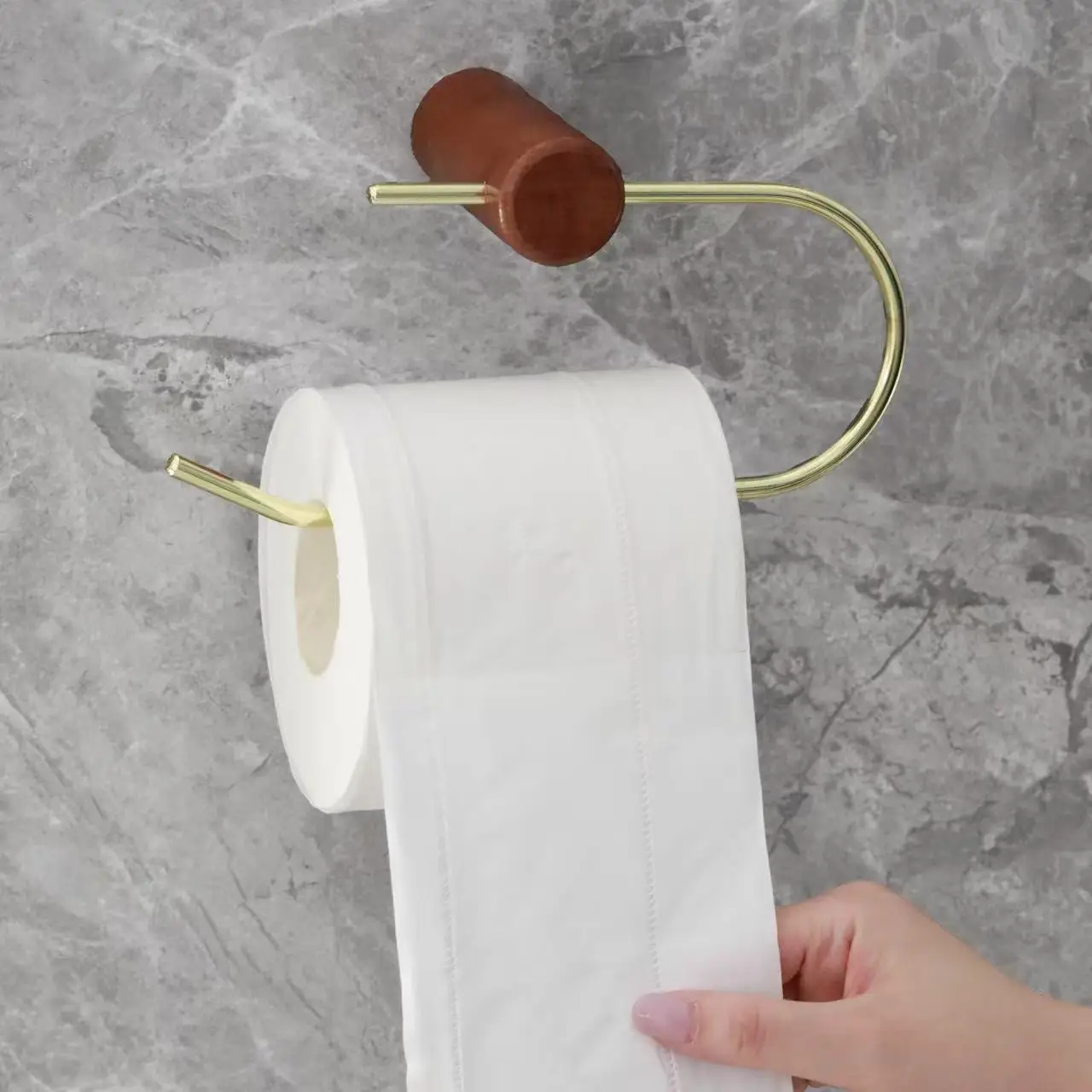 

Wood Toilet Paper Holder No Drill Kitchen Storage Shelf Towel Hanger Bathroom Accessories Self-Adhesive Wall Mounted Tissue Rack