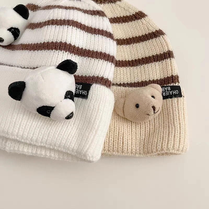 Autumn Winter Kids Boys Girls Knitted Hats Lovely Panda Accessories Baby Beanies Soft Warm Stripe Children Caps