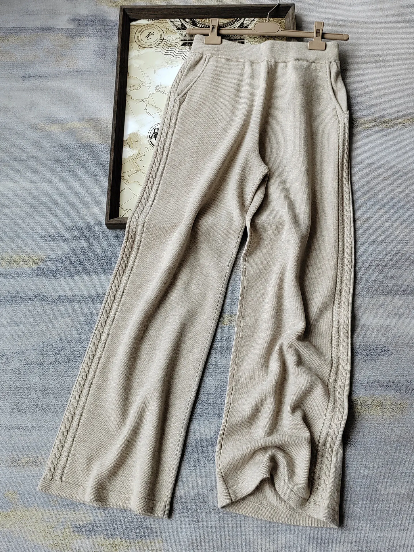 Women's 2026 Autumn Winter New Twisted wool Cashmere Elastic Waisted Knitted Straight leg Oants, Casual Pants