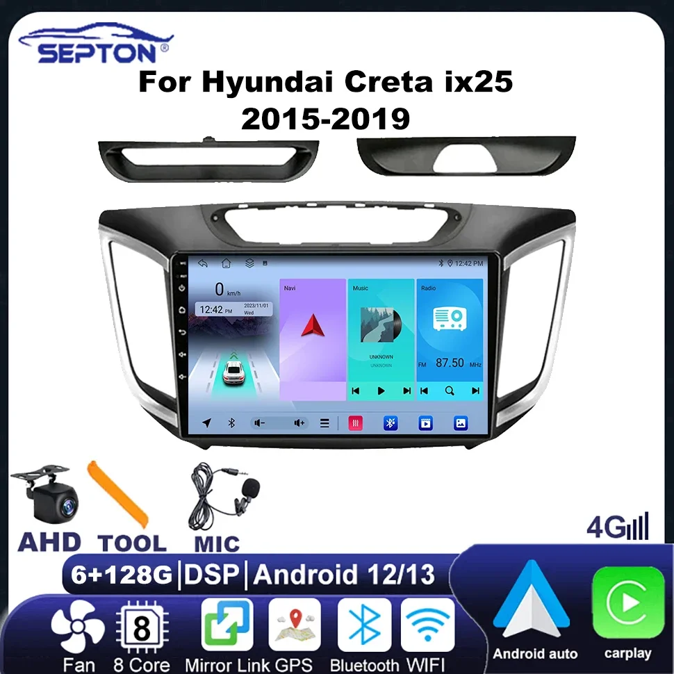 SEPTON Android 12 Car Stereo Radio for Hyundai Creta Ix25 2015-2019 Multimedia Player Navigation Car Screen Android Auto GPS BT