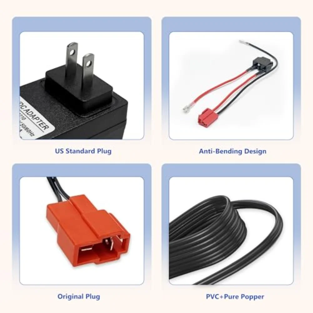 6V/12V Kids Ride-On Cars Battery Charger With Square Battery Harness Connector For 12V Electric Vehicles