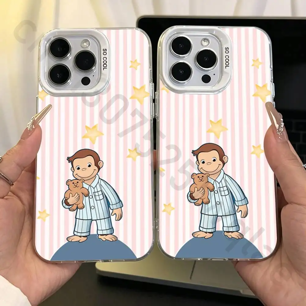 

Curious G-George Monkey Phone Case for iPhone 17 16 15 14 ProMax 13 11 Pro Max air Plus Matte IMD Laser Cover