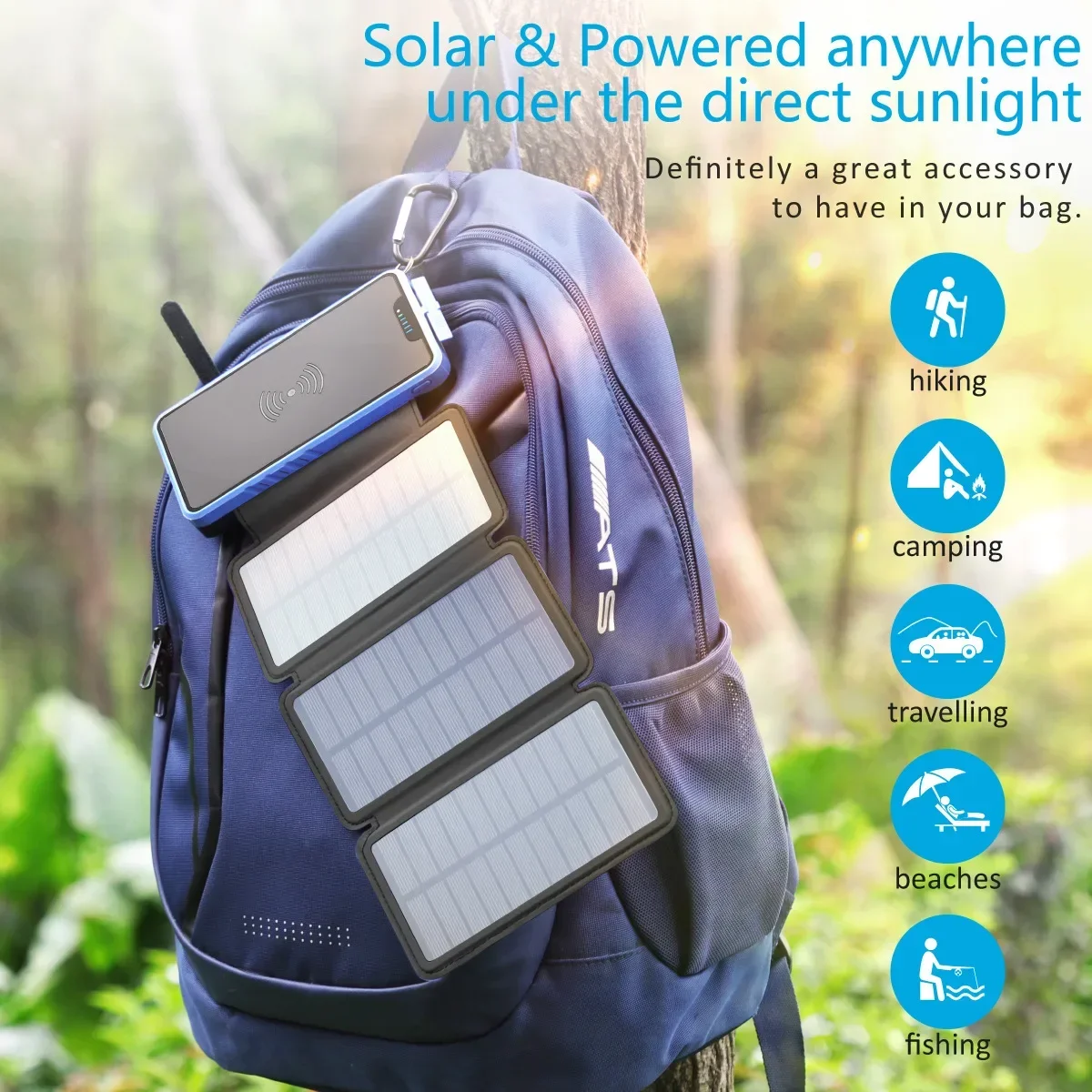 20000mah Solar Charger Power Bank Portable Charger Solar Power Bank 5V2.1A Fast Charger Built-in Super Bright Flashlight