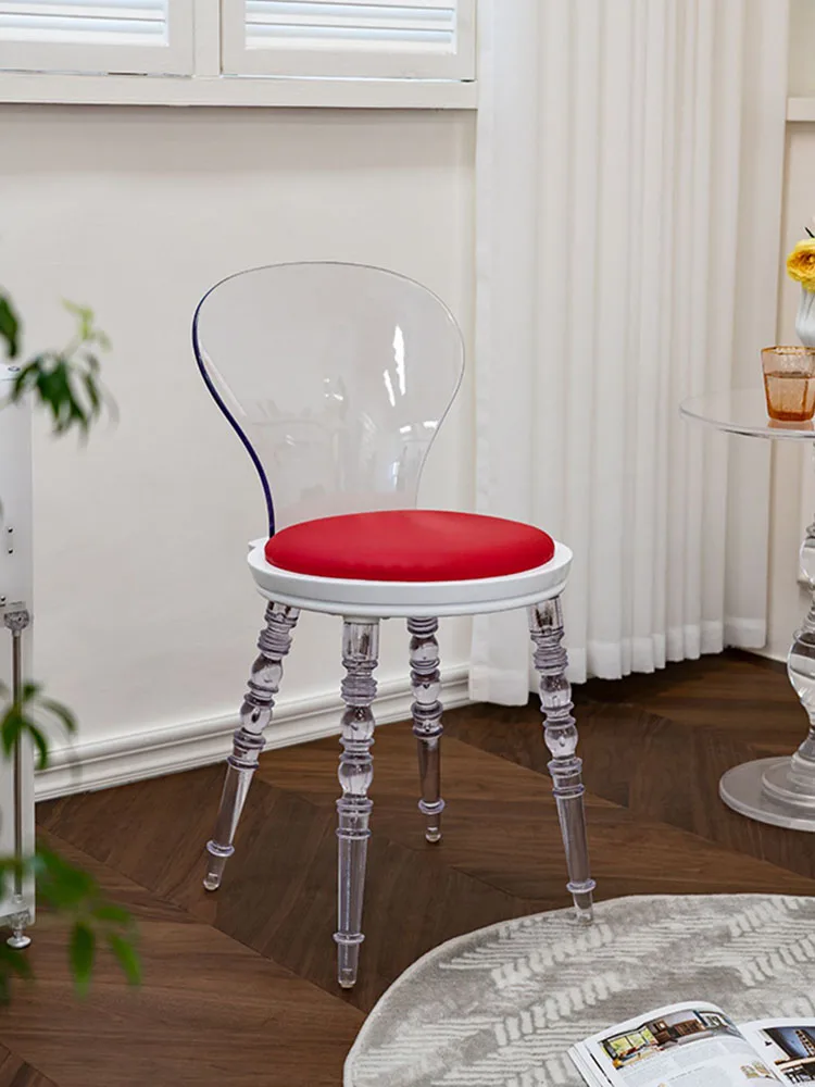 

Furniture Nordic Transparent Dining Chair Home Living Room Crystal Stool Bedroom Backrest Makeup Chairs