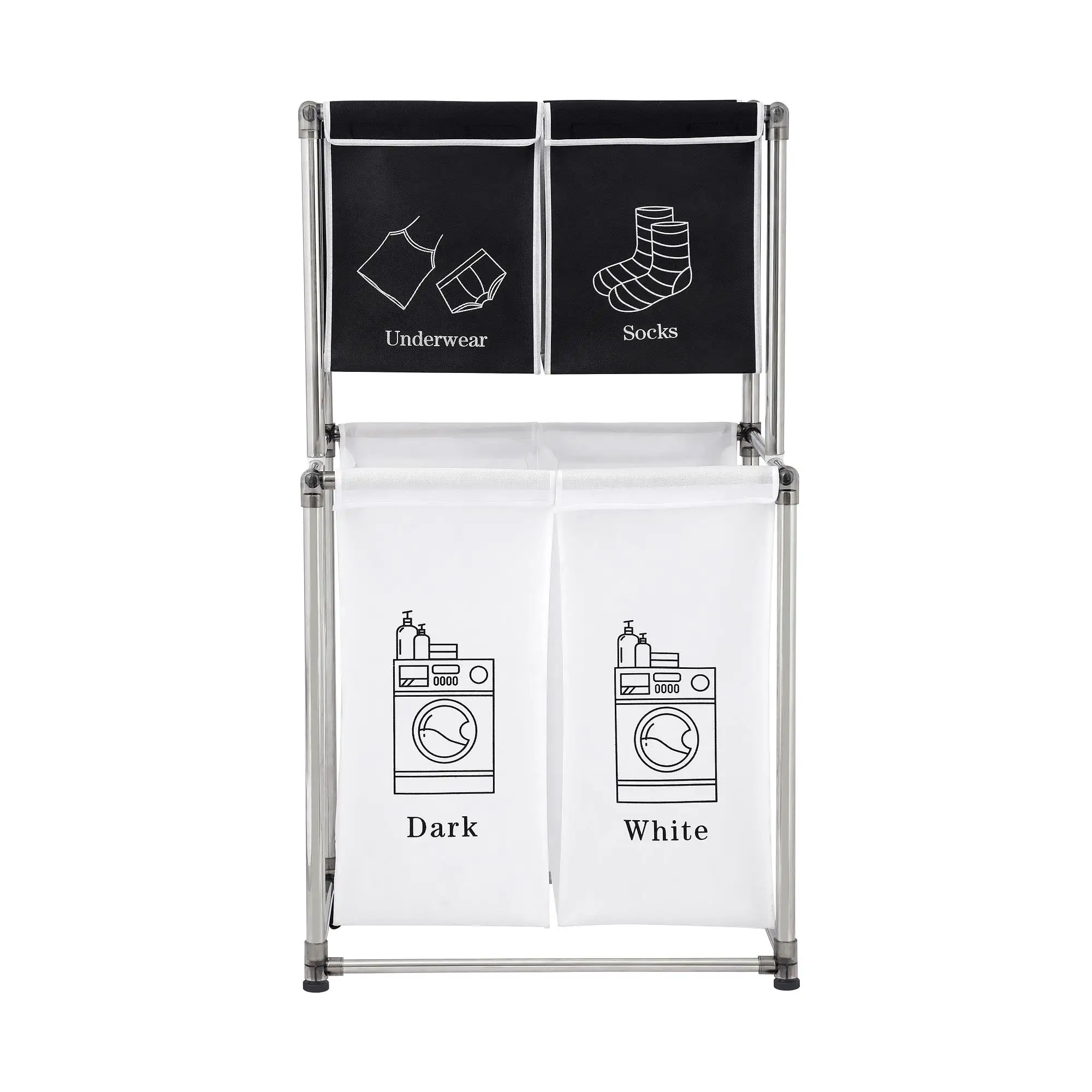 

2-Tier Laundry Hamper Sorter with 4 Removable Bags for Easy Clothes Organization - Lights & Darks