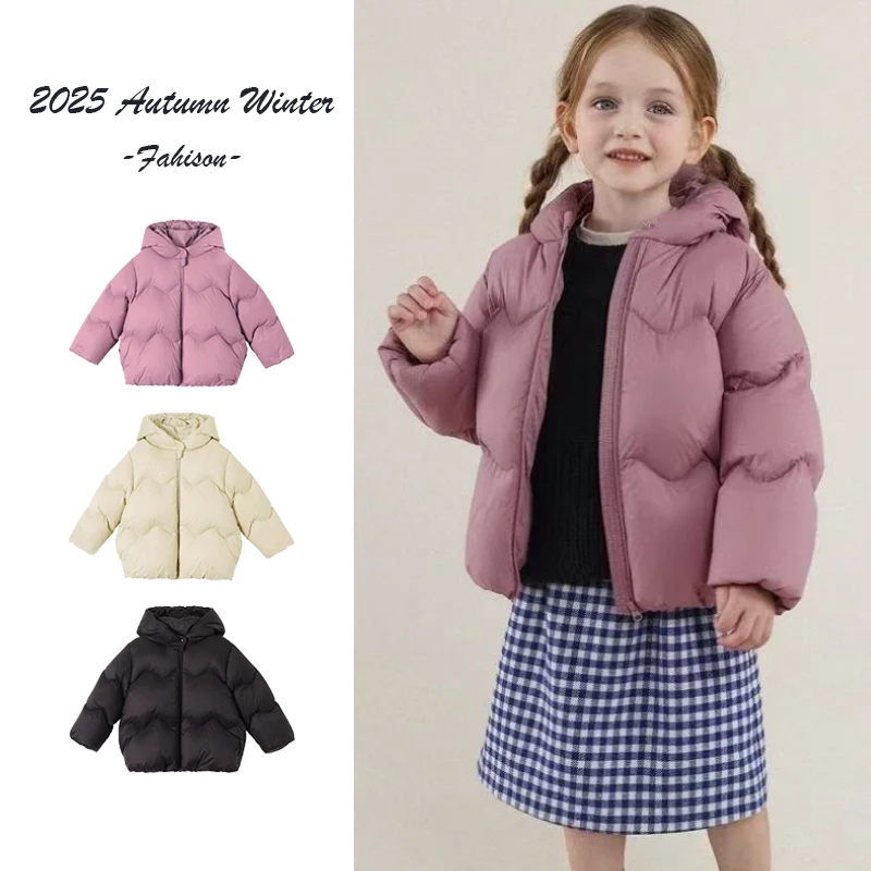 

2025 Autumn Winter New Children's Hooded Down Jacket Girls' Warm Short Jacket High-quality Jacket Fashionable and Trendy Outfit