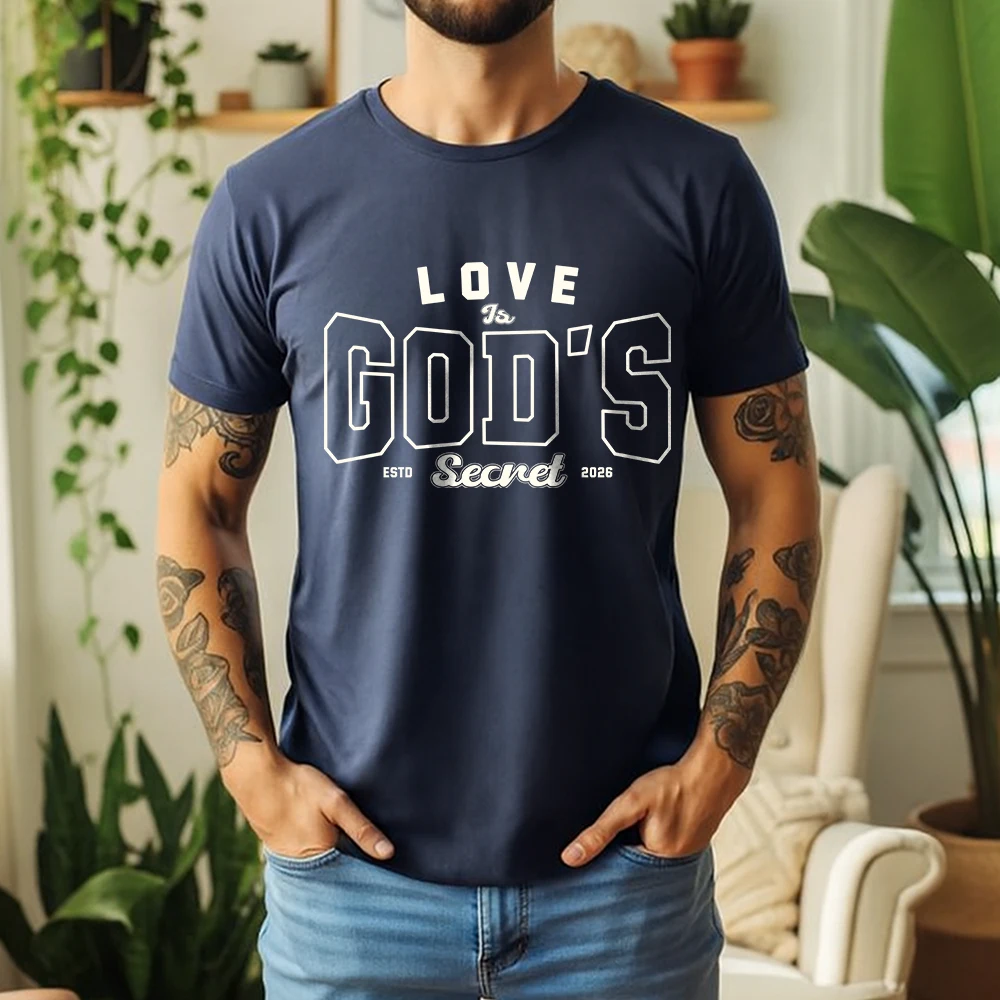 Men's 100% Cotton Short Sleeve T Shirt Retro Varsity God's Secret Love Slogan Print Breathable Vintage Casual Daily Tees