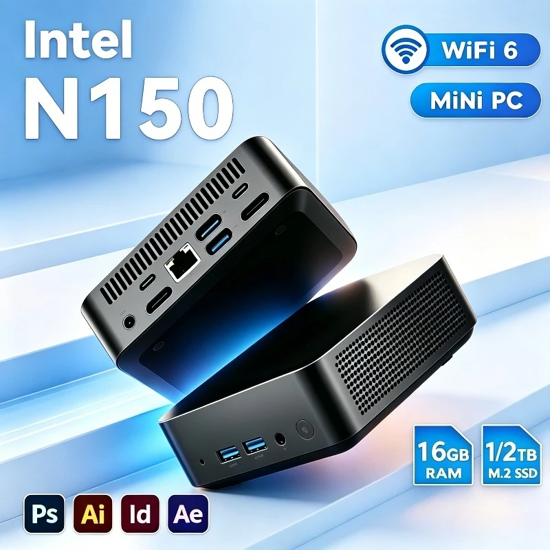 High Performance Intel Core N150 Mini 980HK Portable Pc Computer 16GB RAM 2TB SSD WIFI 6 BT5.2 4K 60Hz HD Gaming Office Study Pc