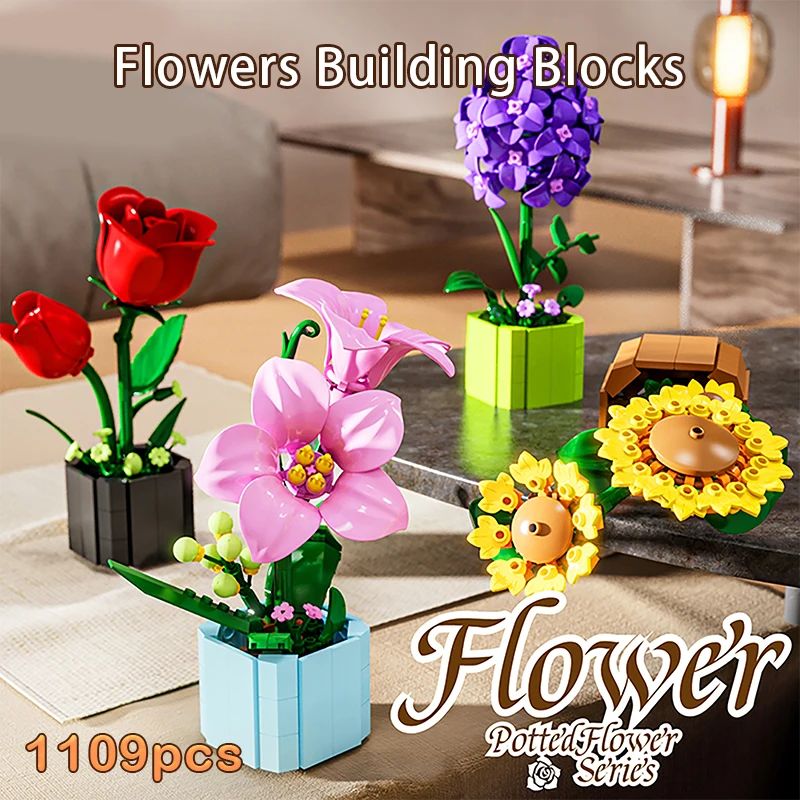 

Simulation Bouquet Building Blocks Assembly Model Flowers Plant Ornaments MOC Technical Bricks for Girl DIY Decoration Gifts