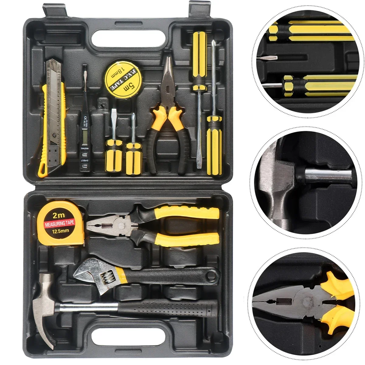 13Pcs Tools Set General House Hold Hand Tool Kit with Plastic Box Storage Case Used To Car Repair and Home Repair Tools Sets