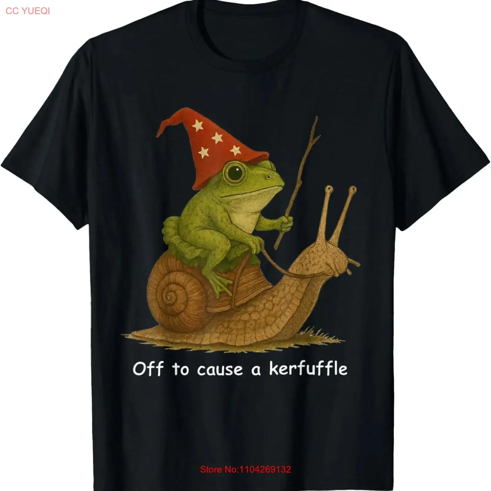 Whimsical Frog Wizard Off to Cause A Kerfuffle Meme T Shirt vintage Washed Stretched Casual Versatile Soft fashion