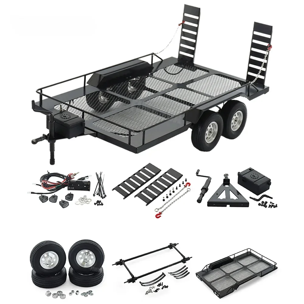 Kit rimorchio a doppio asse in metallo per camion cingolato RC 1/10 Axial SCX10 TRX4 TRX6 Redcat GEN8 RGT 86100 SMT Tamiya CC01