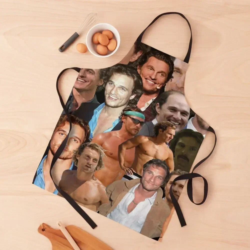

Matthew McConaughey photo collage Apron Kitchen Accessories 2022 christmas kitchen women's work Novelties Kitchen And Home Apron