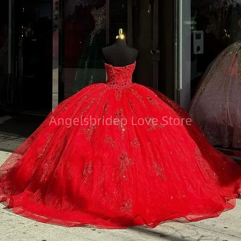 Angelsbridep Luxury Shiny Red Tulle con Cape Ball Gown abito Quinceanera Brithday abiti da sera abiti da festa