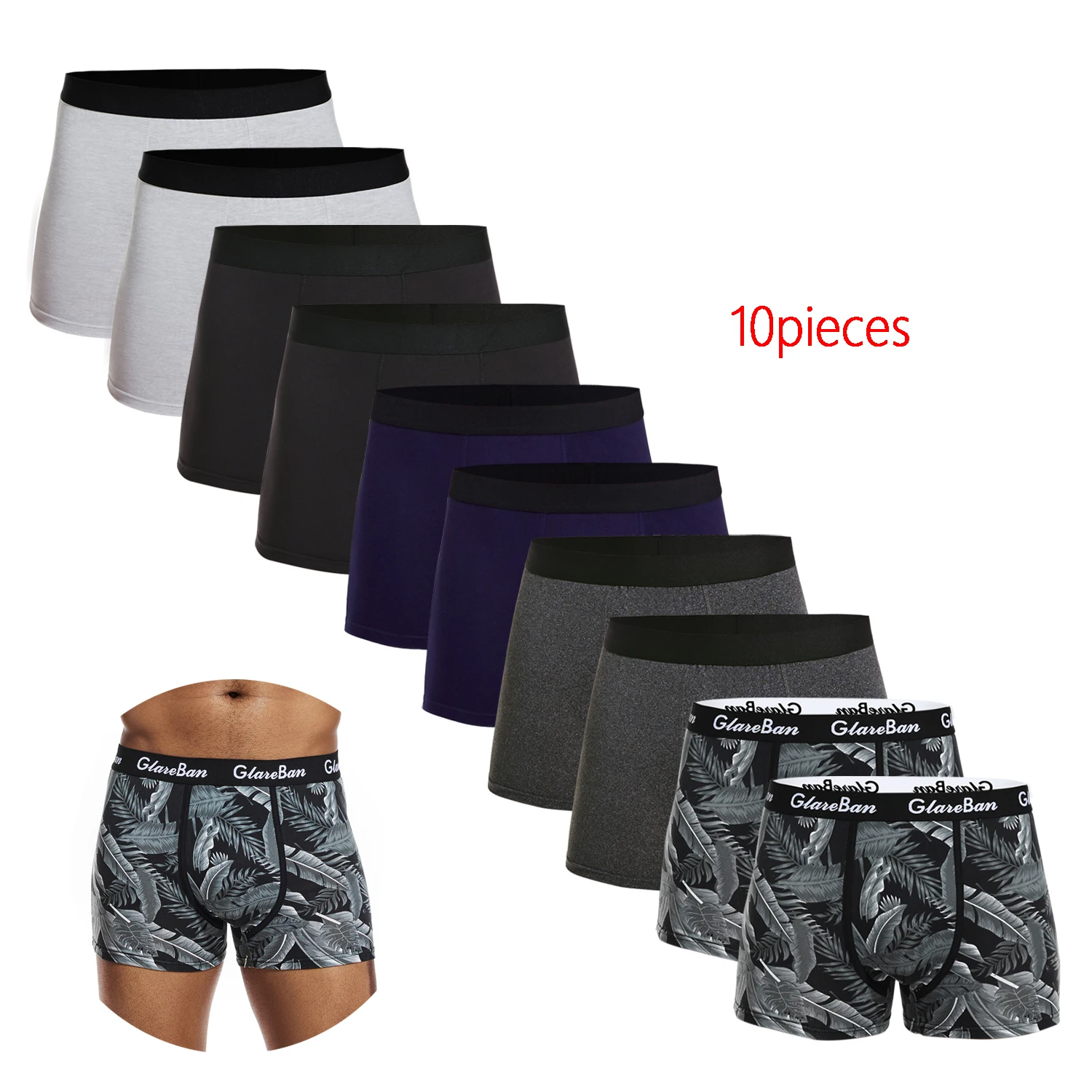 10pcs Pack Fashion style Boxer Shorts Men Polyester Underwear Breathable Male Underpants for Men Homme Boxershorts Soft Brand