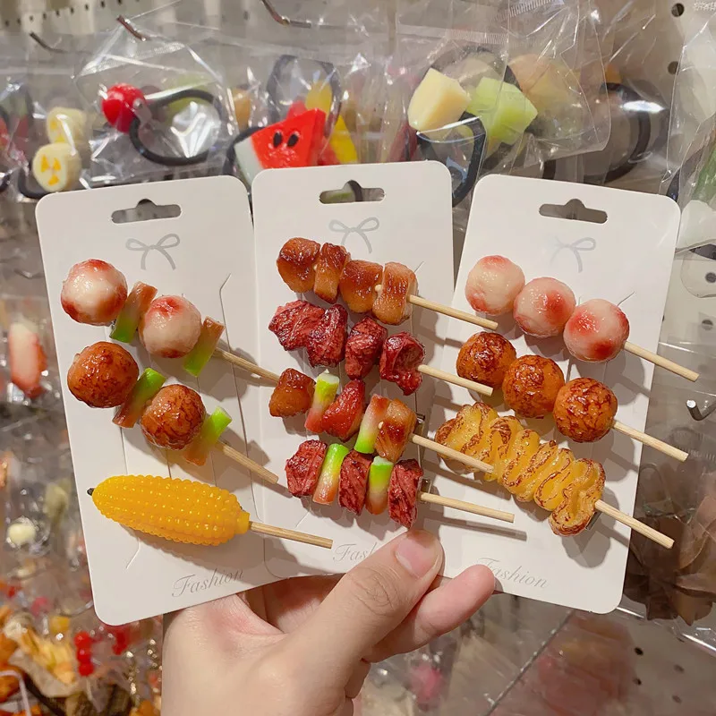 

Creative Simulation Barbecue Ball String Hair Clip Food Edge Clip Card Issuance Hairpin Hair Headdress Children's Toy Decoration